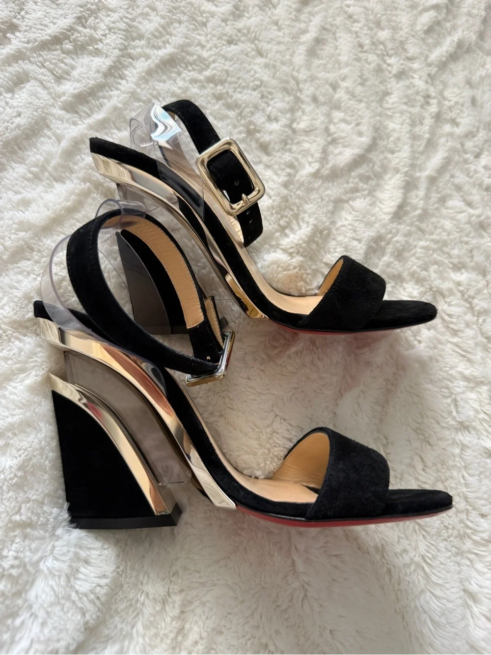 Christian Louboutin Levitalo 100 Black Suede PVC Wedges EU 36